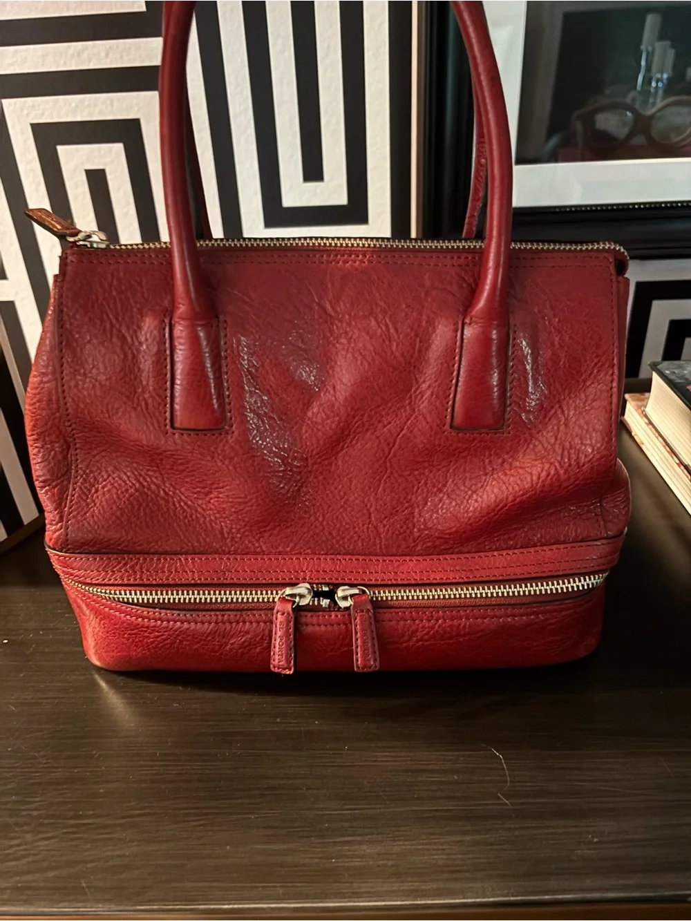 Vintage EL Portal Structured Red Leather Satchel Handbag